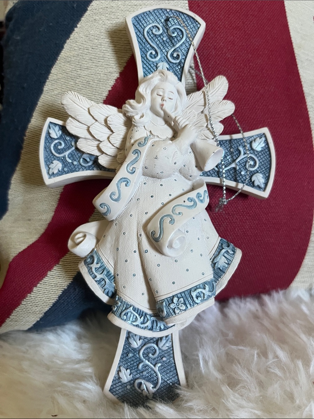 White and Blue Angel Cross Wall Accent - Unbranded